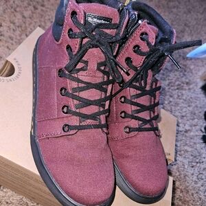 Dr. Martens Women's Burgundy Canvas Boots Zippered In Box.